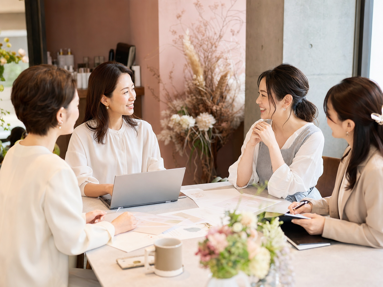 地域のサロンや会場とパートナー連携を相談する撮影イメージ